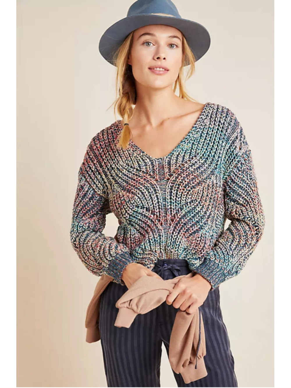 Women's Anthropologie V-Neck Sweater XS Multi-Color Knit Pullover